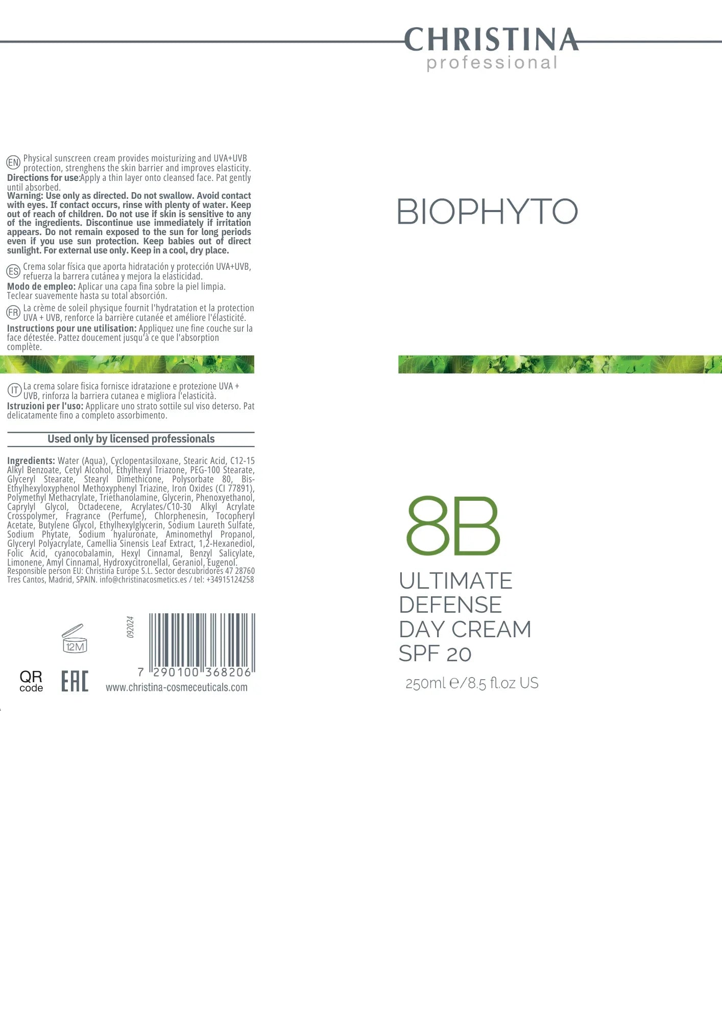 Christina BioPhyto 8b Ultimate Defense Day Cream SPF 20 250 – krem do twarzy – SPF – cream