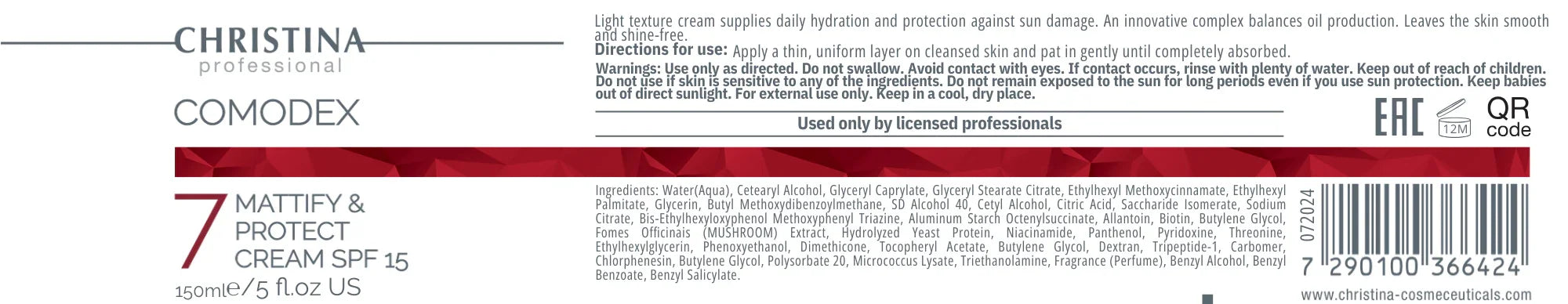 Christina Comodex 7 Mattify&Protect Cream SPF 15 – krem do twarzy – SPF – na trądzik – cream