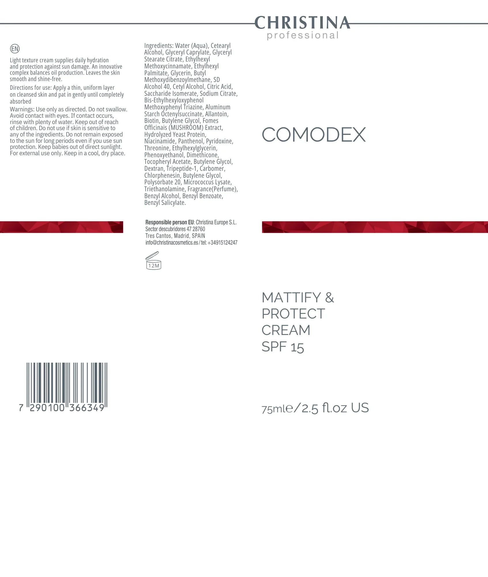 Christina Comodex Mattify & Protect Cream SPF 15 – krem z filtrem – SPF – na trądzik