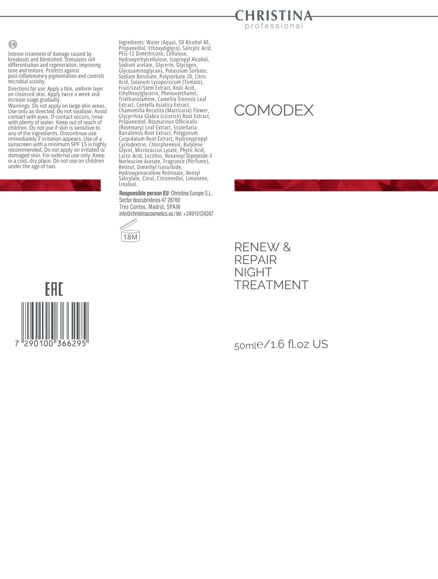 Christina Comodex Renew & Repair Night Treatment – serum do twarzy – retinol – na trądzik – serum