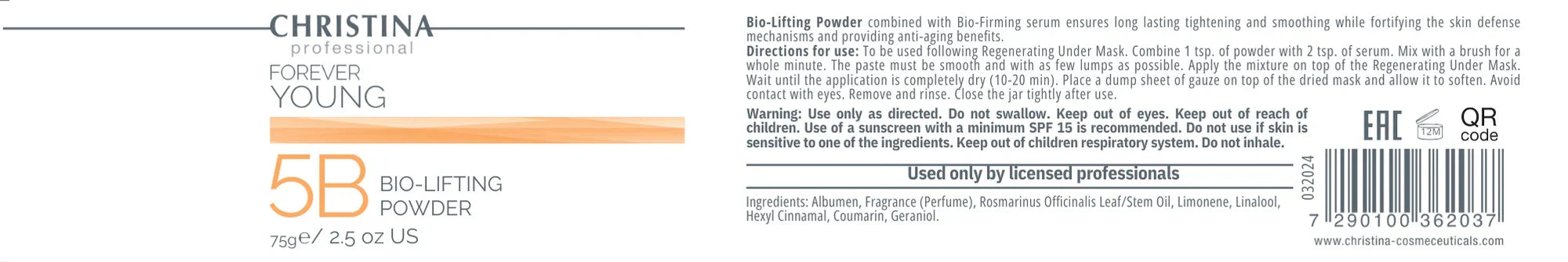 Forever Young Bio Lifting Powder - Wzmacniający bioproszek liftingujący (krok 5B), 75 g do liftingu i wygładzania skóry.