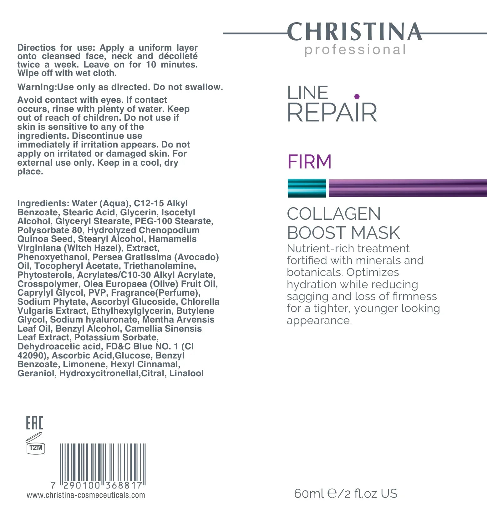 Christina Line Repair Firm Collagen Boost Mask – maska do twarzy – na trądzik – na cerę naczynkową – mask