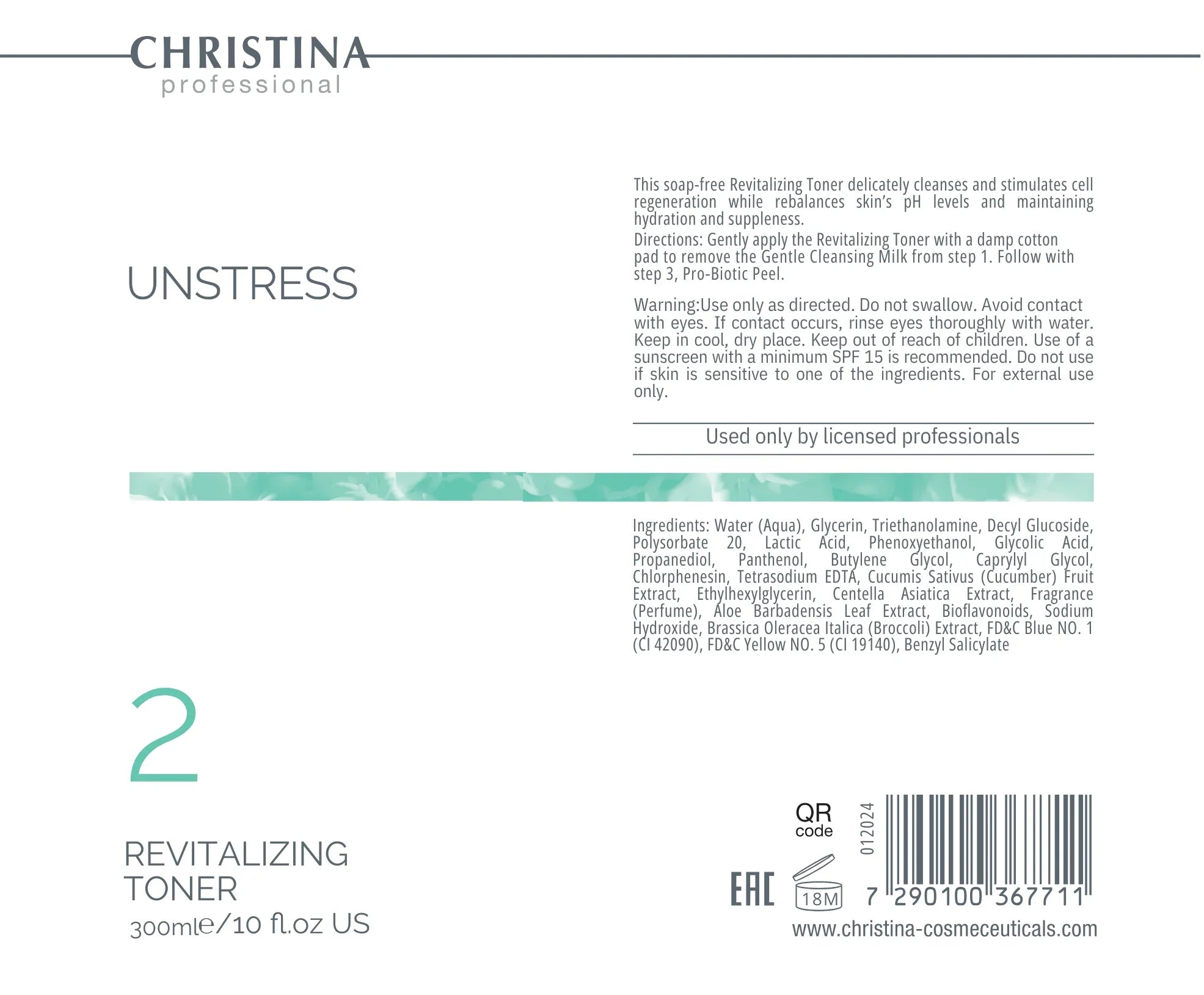 Christina Unstress Step 2:Revitalizing Toner – tonik do twarzy – SPF – na cerę naczynkową
