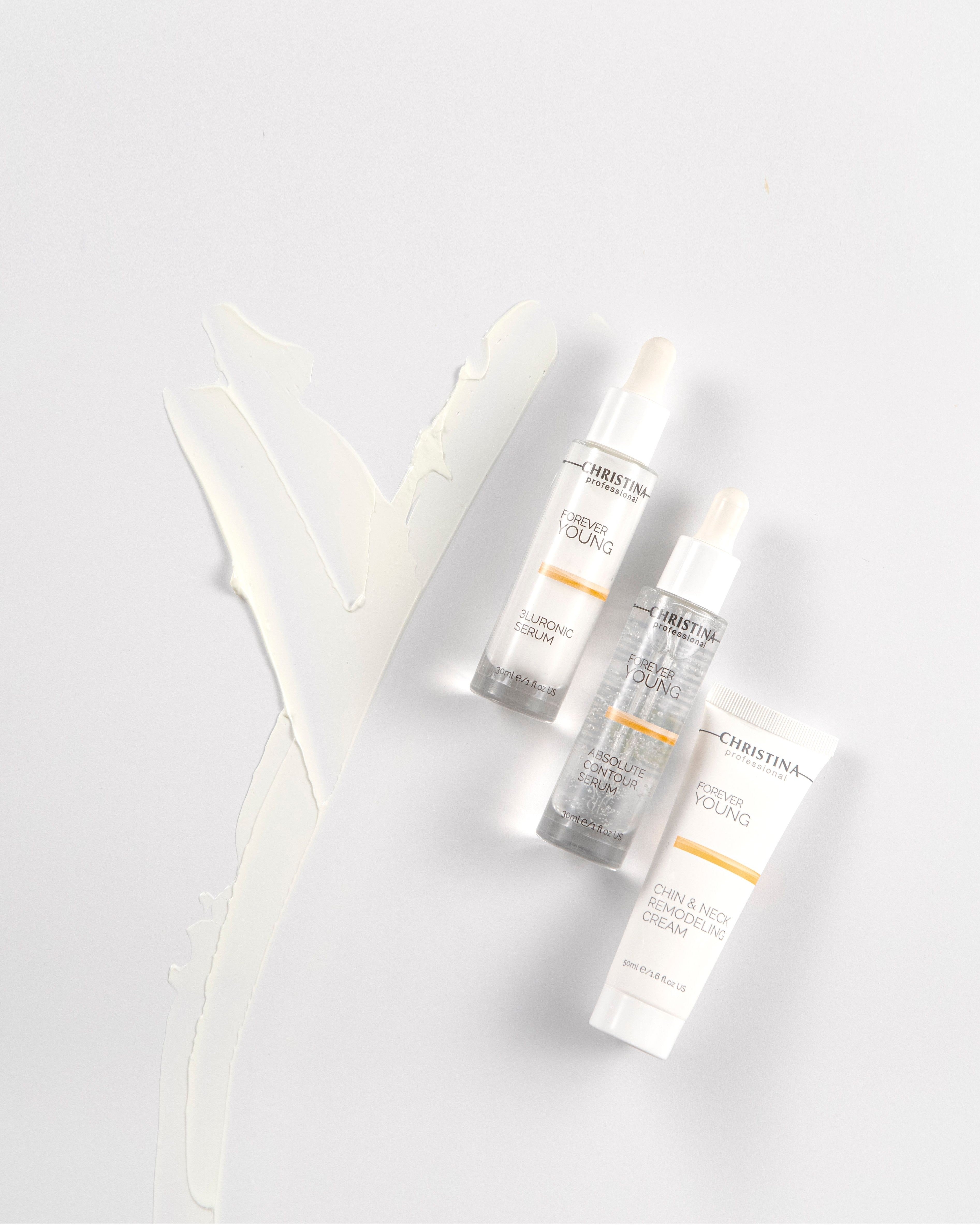 Absolute Contour Serum (30 ml) - serum z peptydami poprawiające kontur twarzy
3Luronic Serum (30 ml) - serum z trzema formami kwasu hialuronowego
Chin & Neck Remodelling Cream (50 ml) - krem remodelujący do brody i szyi