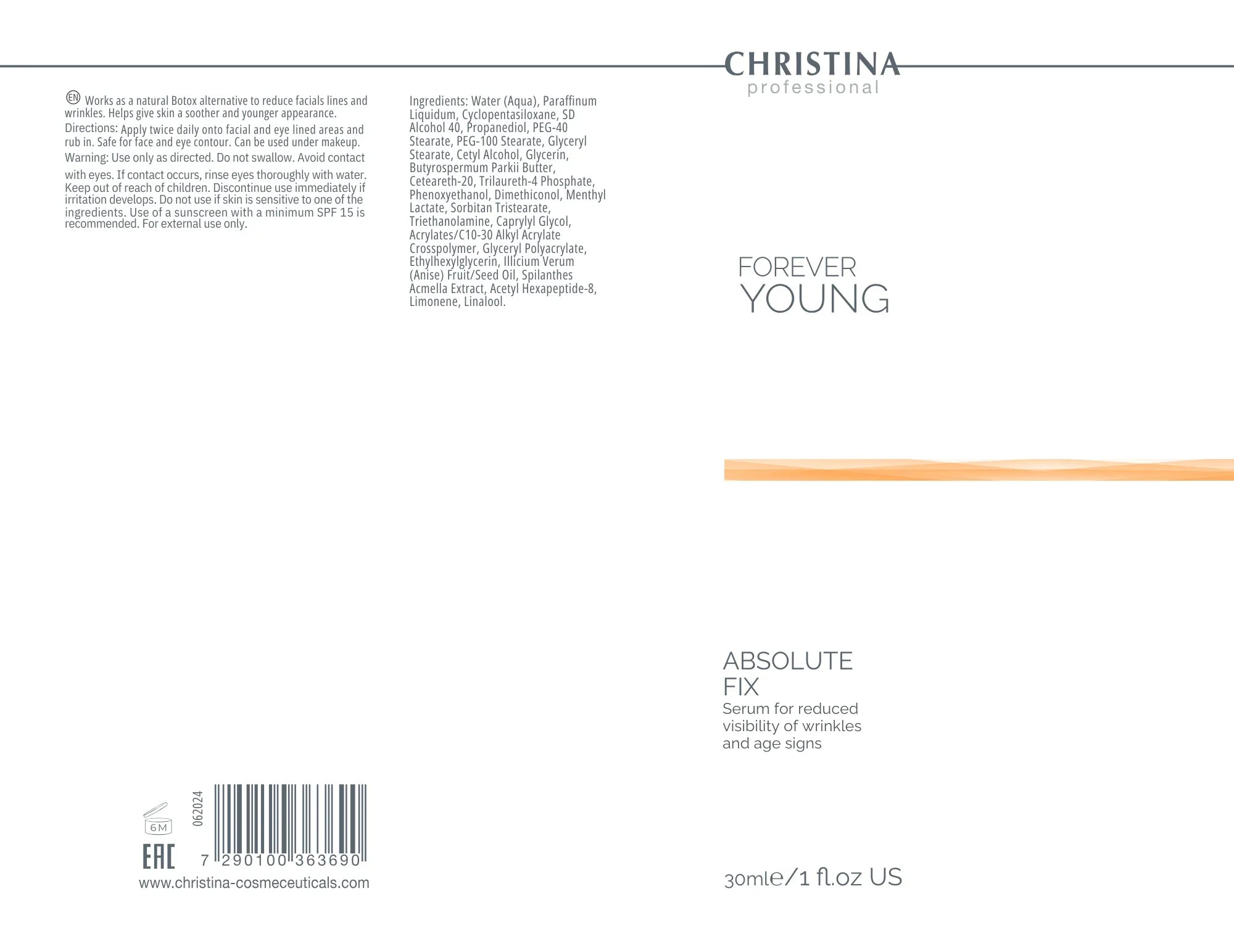 Serum Przeciwzmarszczkowe Christina z Peptydami Absolute Fix Forever Young - składniki aktywne