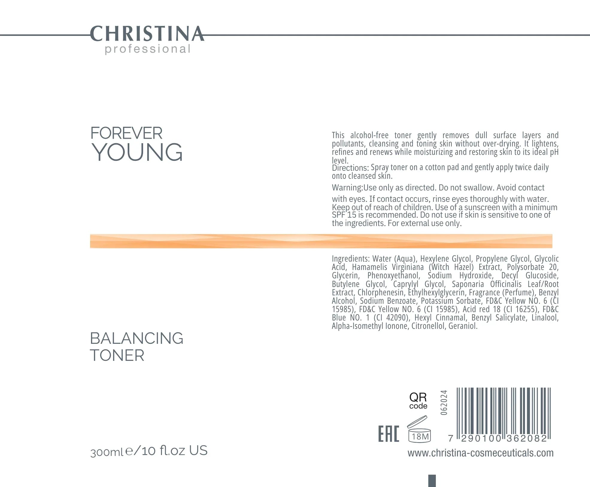 Skład i składniki aktywne toniku równoważącego Christina Forever Young 300ml